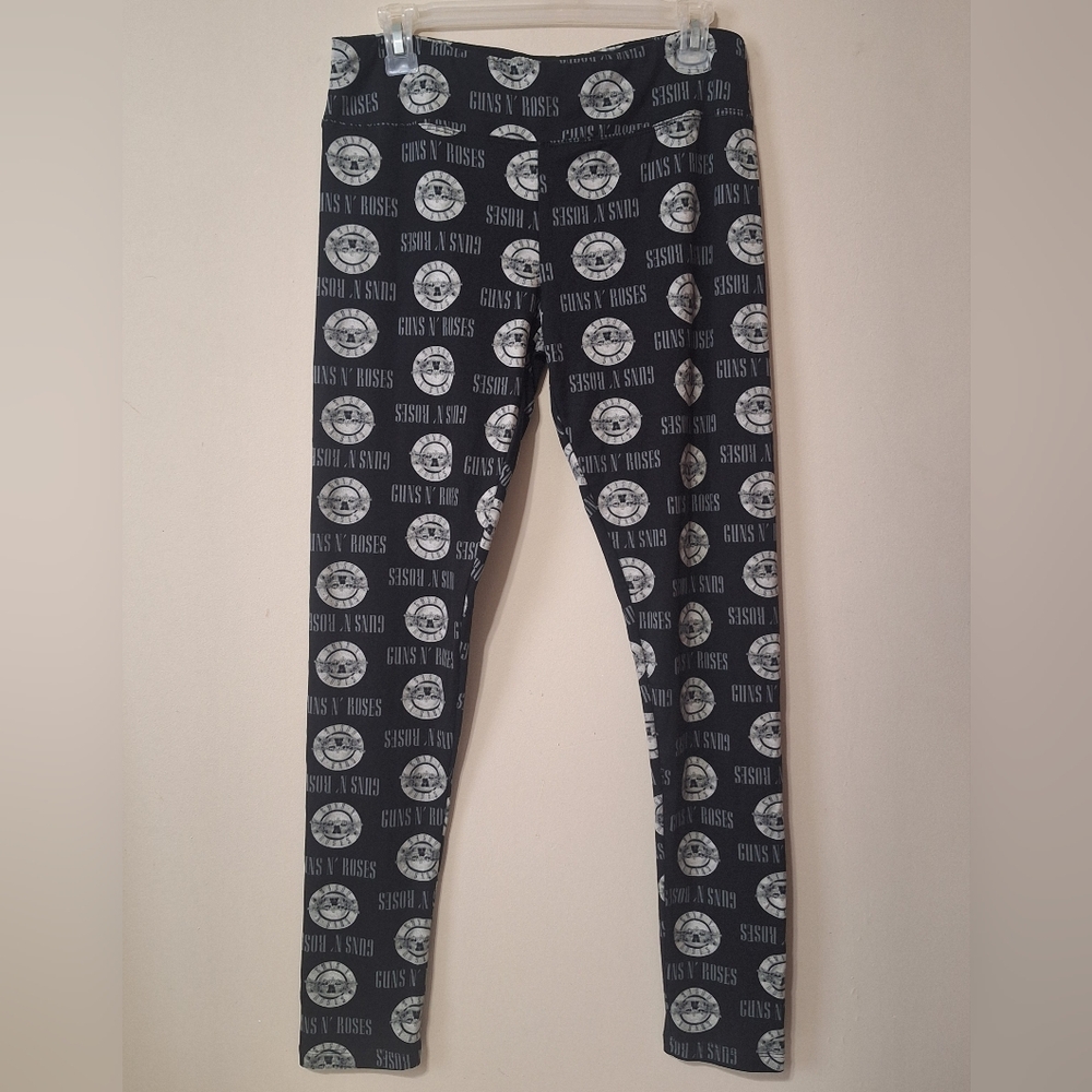 Guns N' Roses AOP Logo Leggings M Black Skull Rose Bravado Concert Band Rock